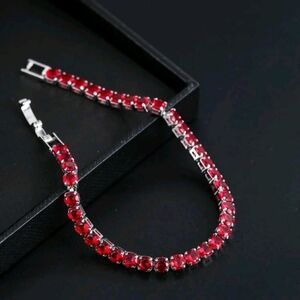 Red Rhinestone Sterling Silver Tennis Bracelet